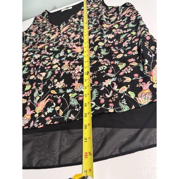 Rose Olive 3X Sleeveless Layered Top Tank Sz 3x Dark Floral V-Neck Black Sheer - Picture 9 of 9